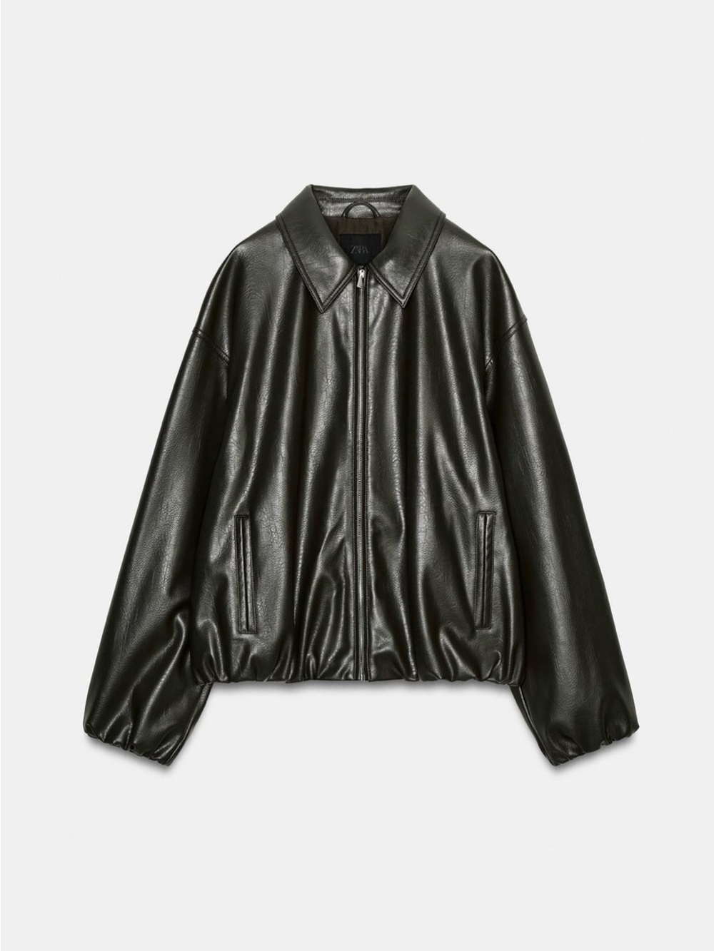 Leather-Effect Dark Green Zip Jacket